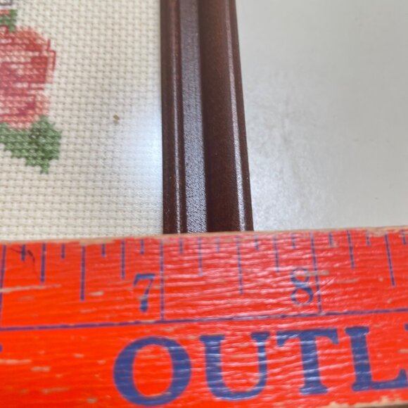 Vintage Wooden Framed Mirror With Handcrafted Cross-Stitch Rose & Dove Design - Picture 13 of 15